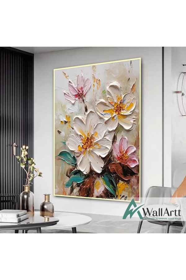 Flowers with Colorful Leaves II 3d Heavy Textured Partial Oil Painting